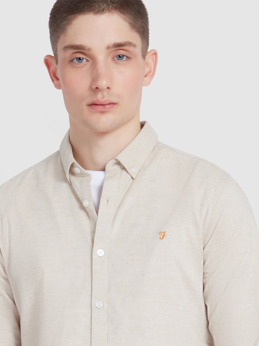 Steen Slim Fit Brushed Organic Cotton Shirt In Hazelnut Marl - RUTHERFORD & Co
