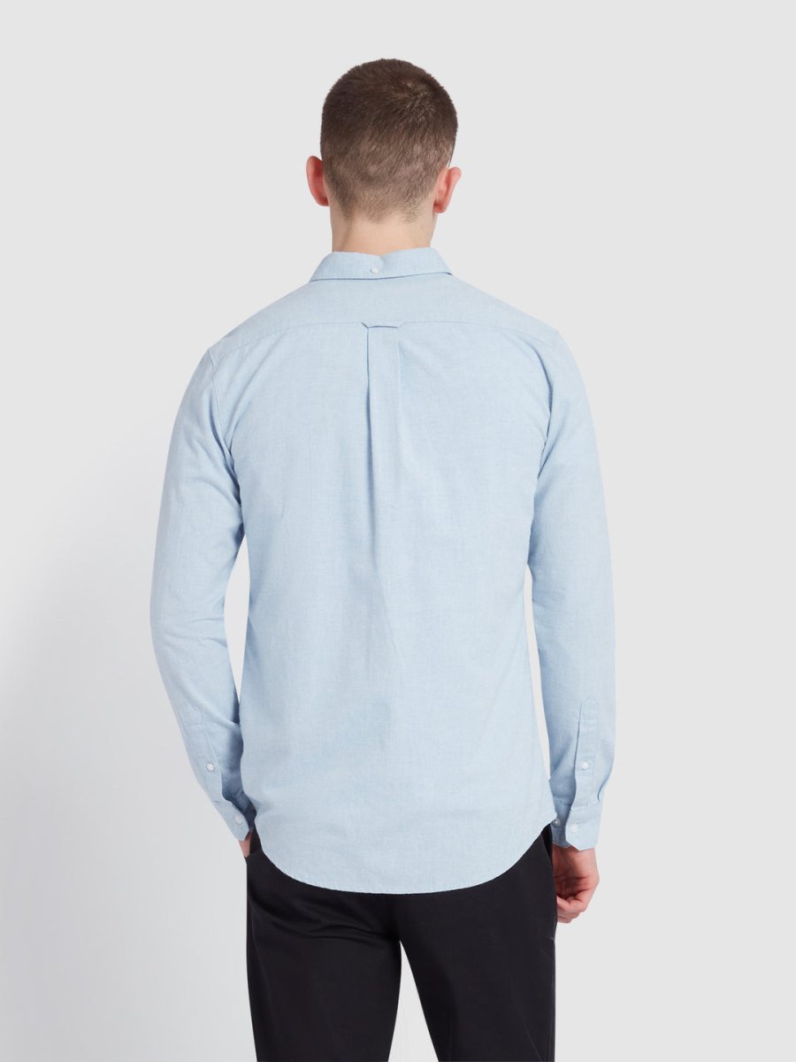 Steen Slim Fit Brushed Organic Cotton Shirt In Powder Blue Marl - RUTHERFORD & Co