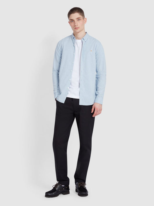 Steen Slim Fit Brushed Organic Cotton Shirt In Powder Blue Marl - RUTHERFORD & Co