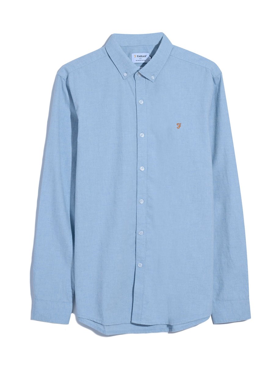 Steen Slim Fit Brushed Organic Cotton Shirt In Powder Blue Marl - RUTHERFORD & Co