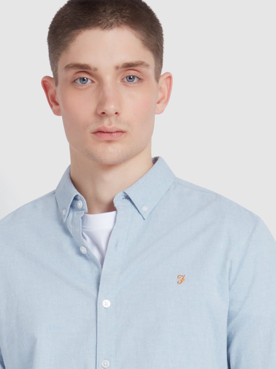 Steen Slim Fit Brushed Organic Cotton Shirt In Powder Blue Marl - RUTHERFORD & Co