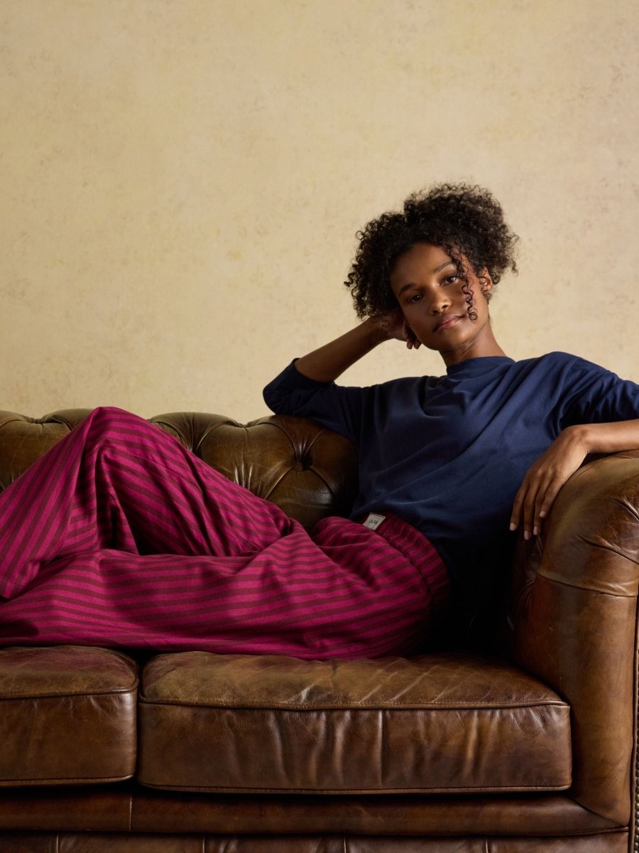 Stella Pink Stripe Woven Brushed Cotton Pyjama Bottoms - RUTHERFORD & Co
