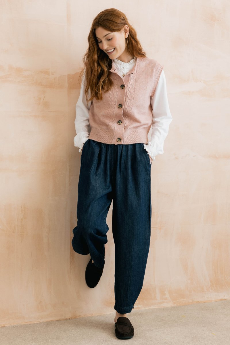 Stencil Cable Knit Waistcoat Antique Pink - RUTHERFORD & Co