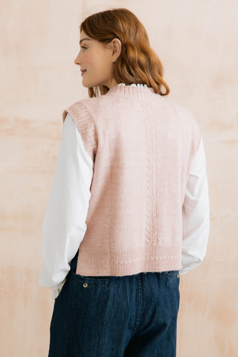 Stencil Cable Knit Waistcoat Antique Pink - RUTHERFORD & Co