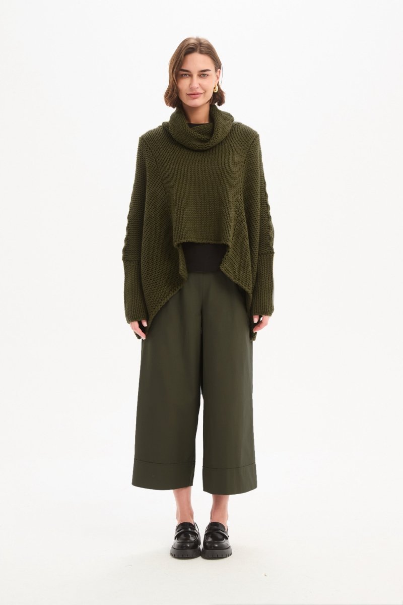 Step Hem Crop Knit Khaki - RUTHERFORD & Co