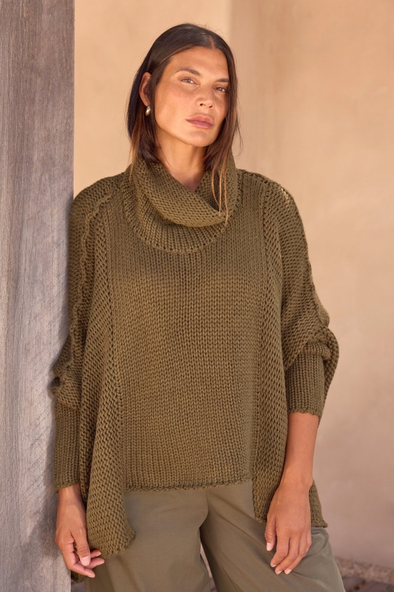 Step Hem Crop Knit Khaki - RUTHERFORD & Co