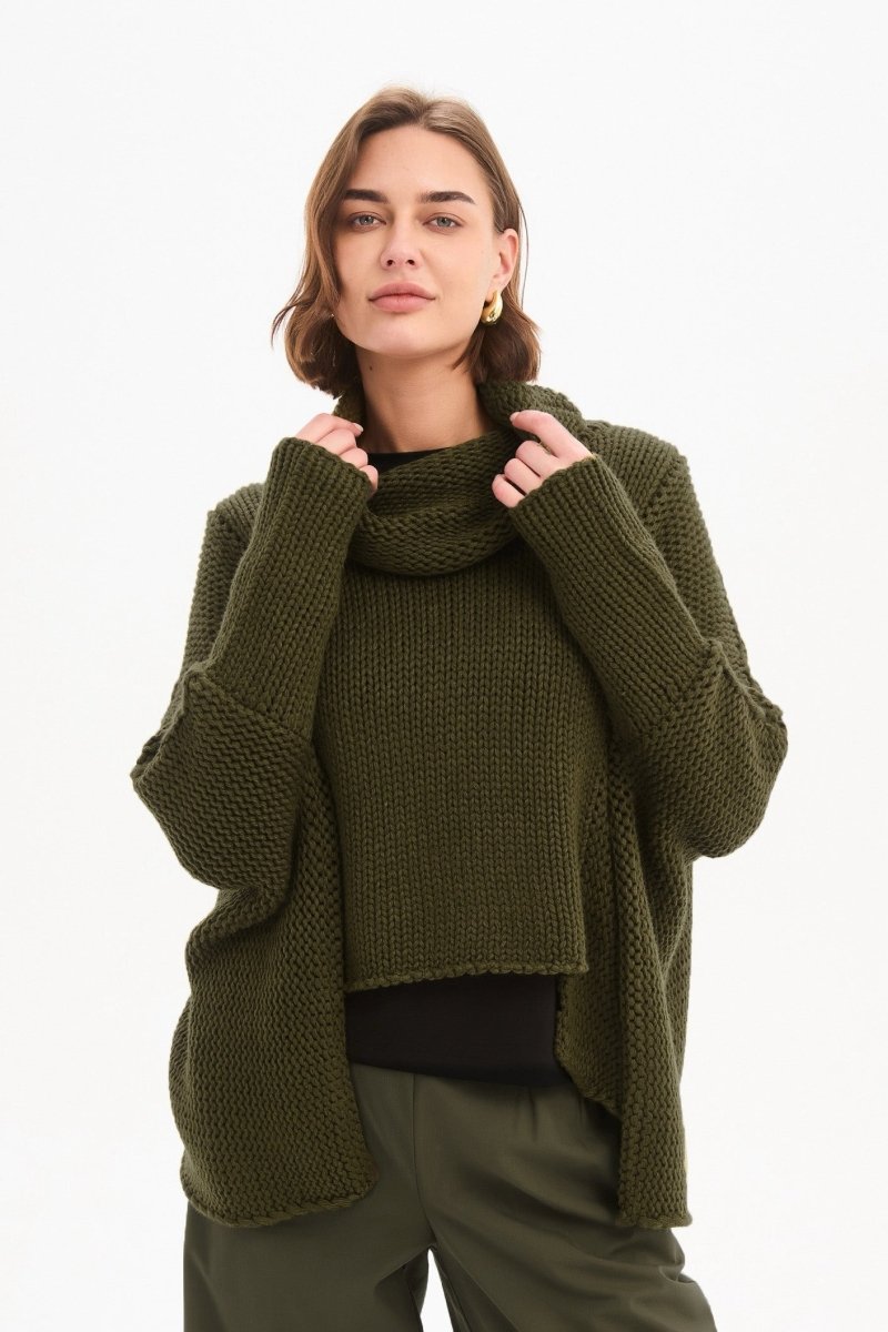 Step Hem Crop Knit Khaki - RUTHERFORD & Co