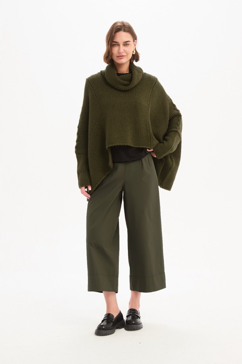 Step Hem Crop Knit Khaki - RUTHERFORD & Co