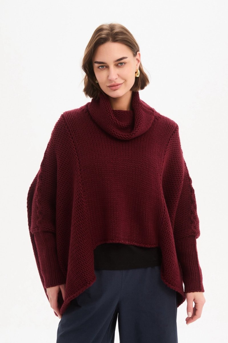 Step Hem Crop Knit Wine - RUTHERFORD & Co