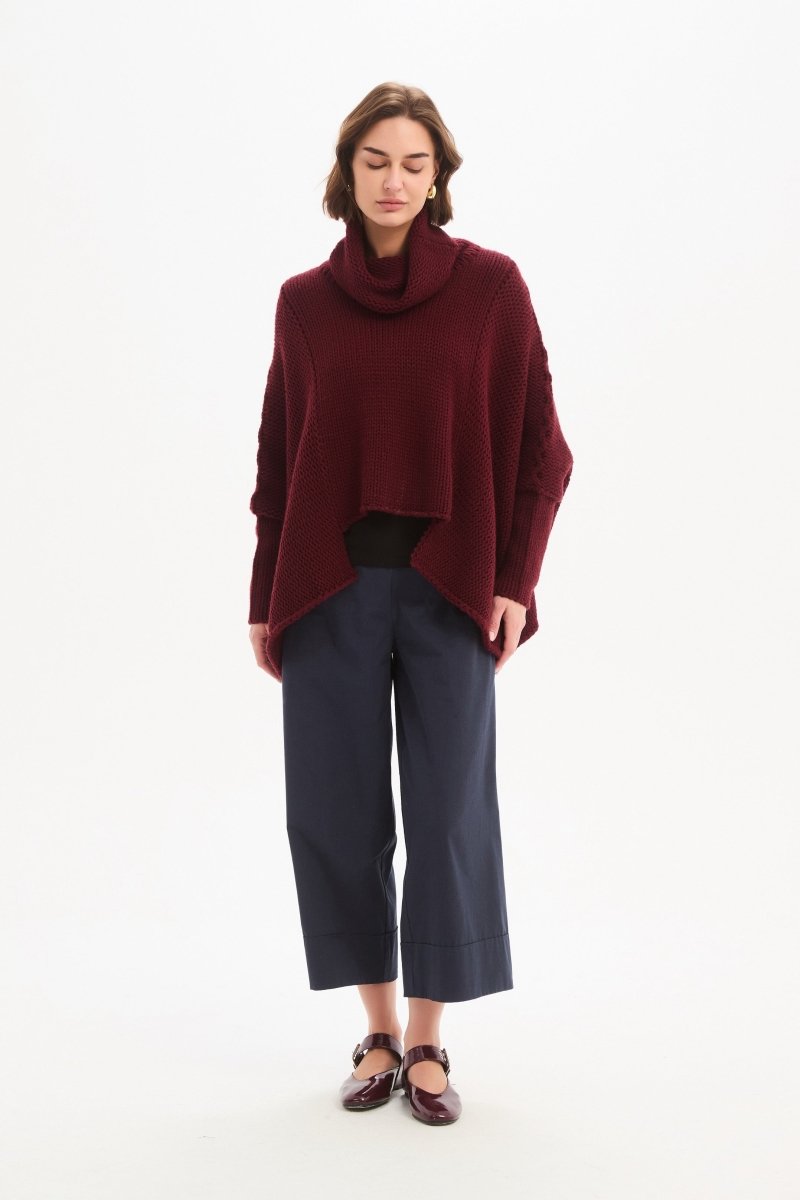 Step Hem Crop Knit Wine - RUTHERFORD & Co