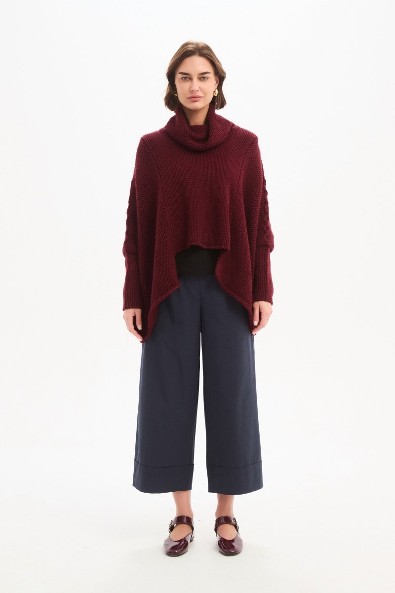Step Hem Crop Knit Wine - RUTHERFORD & Co