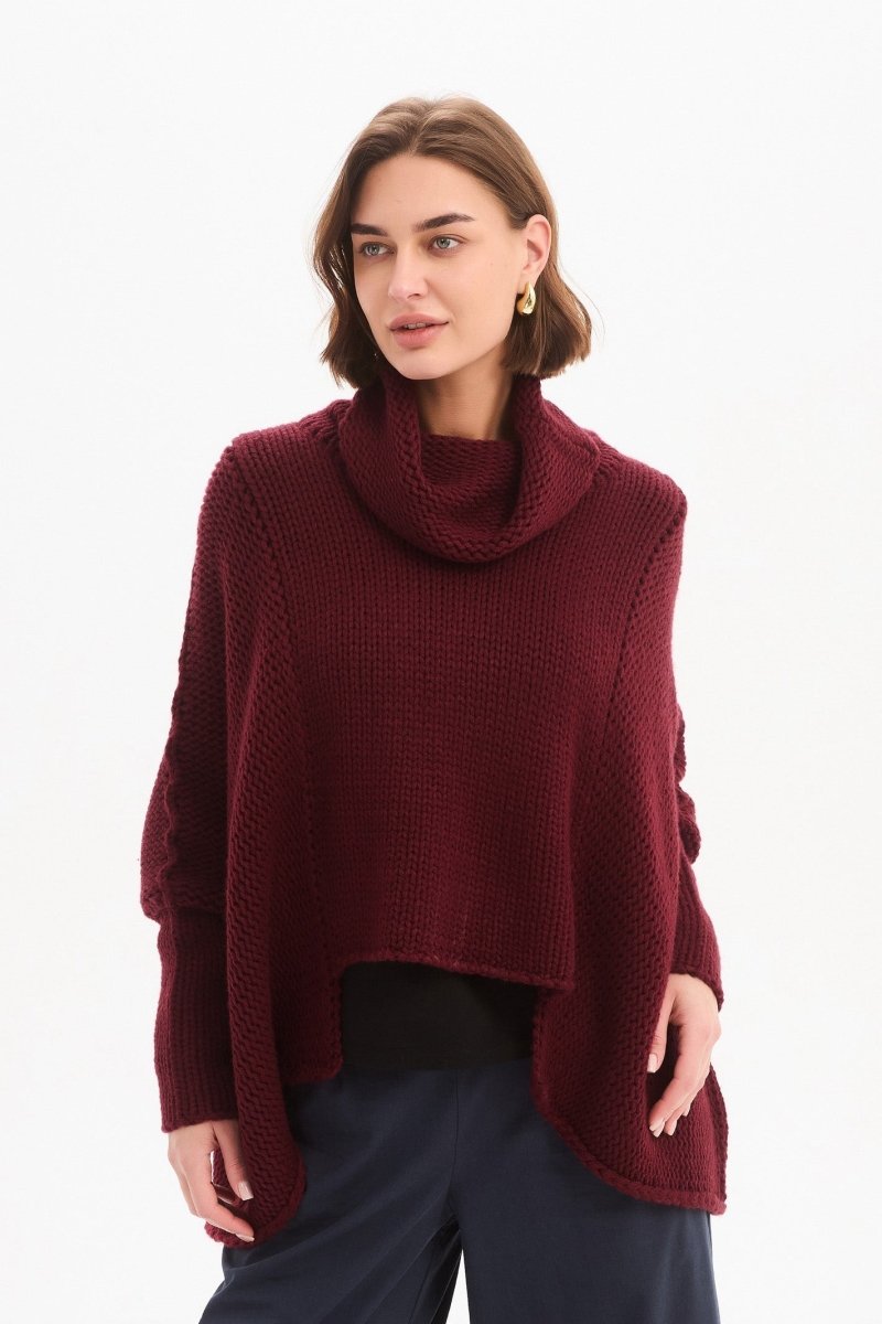 Step Hem Crop Knit Wine - RUTHERFORD & Co