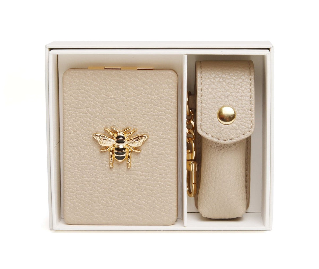 Stone - Oblong compact Mirror & Lipstick holder gift set - RUTHERFORD & Co