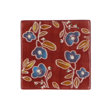 Stoneware Coaster 10cm – Burgundy Floral - RUTHERFORD & Co