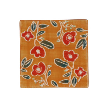 Stoneware Coaster 10cm – Orange Floral - RUTHERFORD & Co