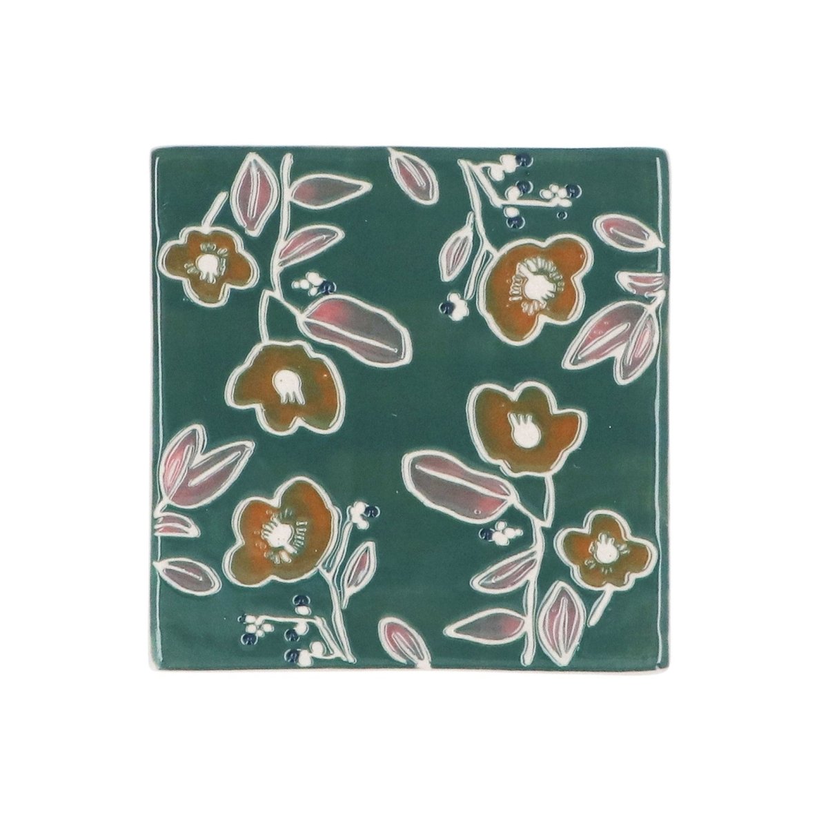 Stoneware Coaster 10cm – Teal Floral - RUTHERFORD & Co