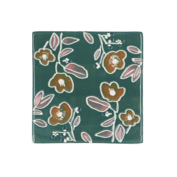 Stoneware Coaster 10cm – Teal Floral - RUTHERFORD & Co