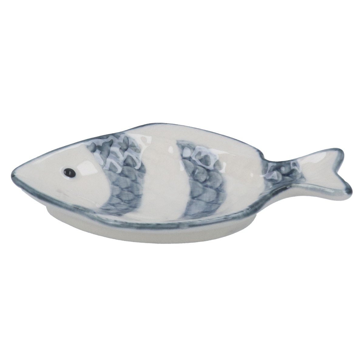 Stoneware Mini Trinket Dish 11cm - Grey Stripe Fish - RUTHERFORD & Co