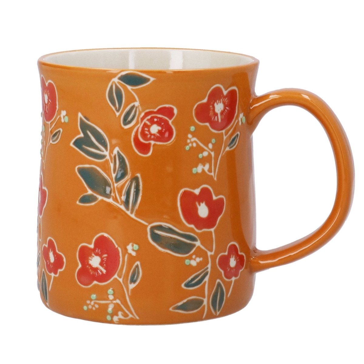 Stoneware Mug 10cm – Orange Floral - RUTHERFORD & Co