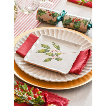 Stoneware Square Plate 16cm - Holly & Berries - RUTHERFORD & Co