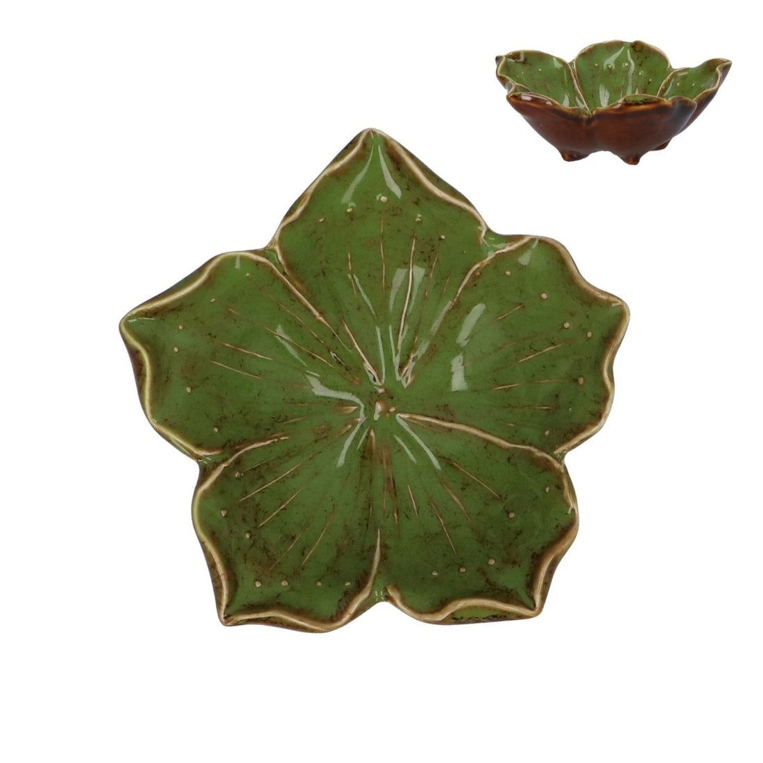 Stoneware Trinket Dish 12cm – Green Reactive Hibiscus - RUTHERFORD & Co