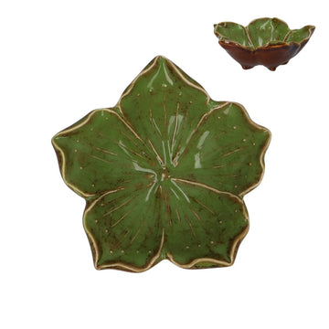 Stoneware Trinket Dish 12cm – Green Reactive Hibiscus - RUTHERFORD & Co