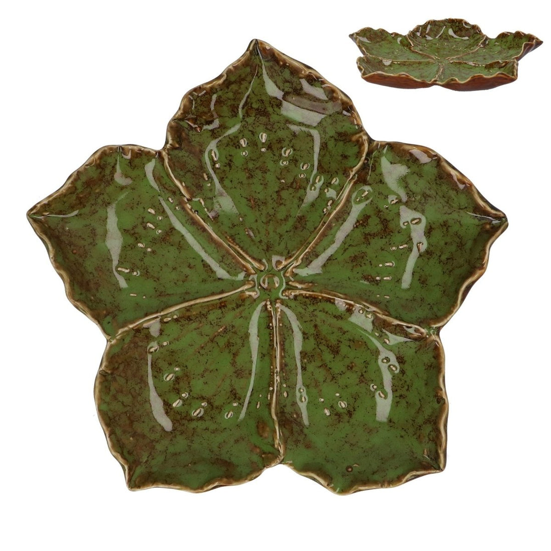 Stoneware Trinket Plate 21cm – Green Reactive Hibiscus - RUTHERFORD & Co