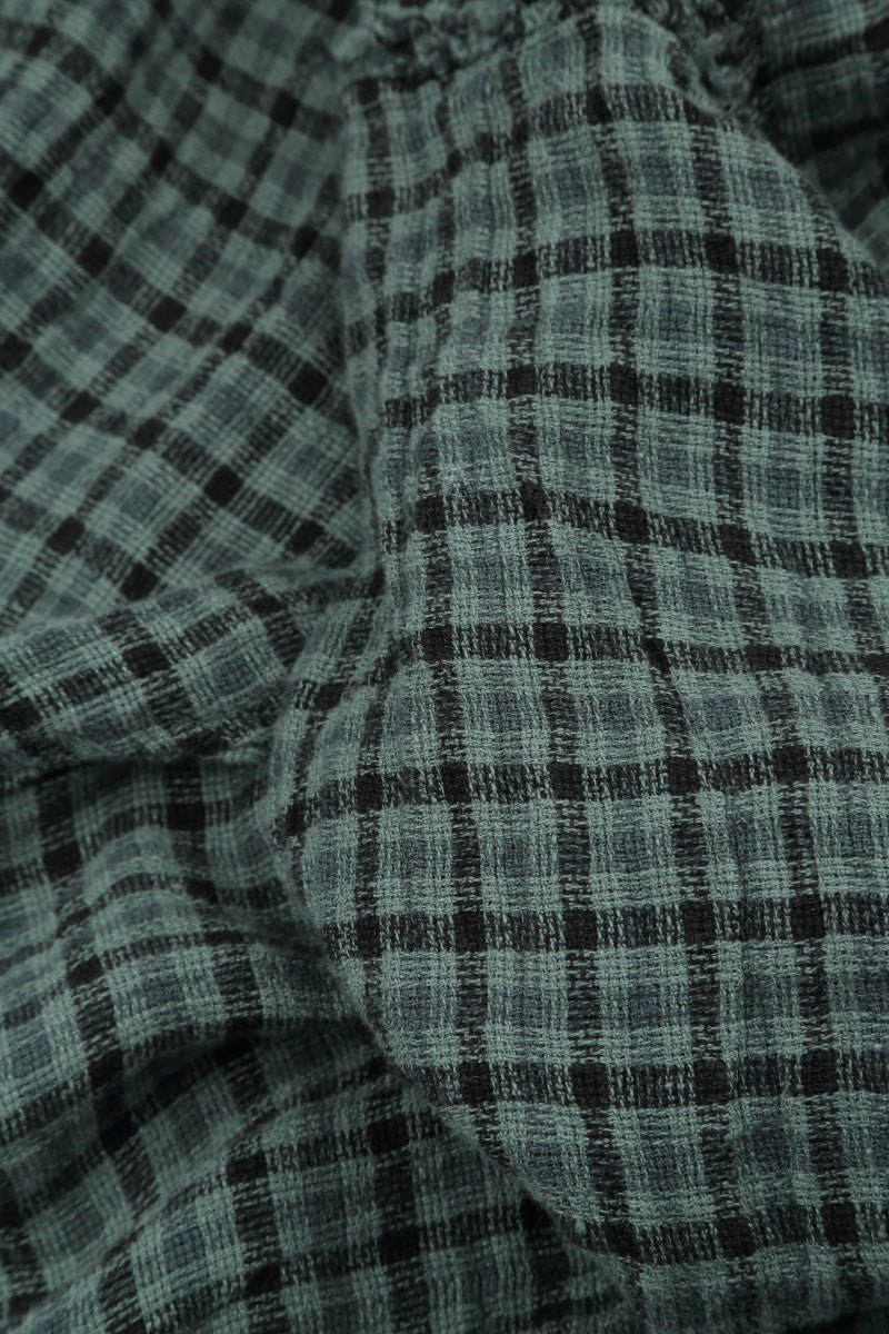 Straight Back Seam Sage Heritage Check Linen Trousers - RUTHERFORD & Co