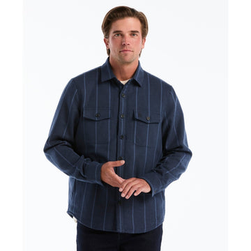 Striped Shirt Jacket In Dark Sapphire - RUTHERFORD & Co