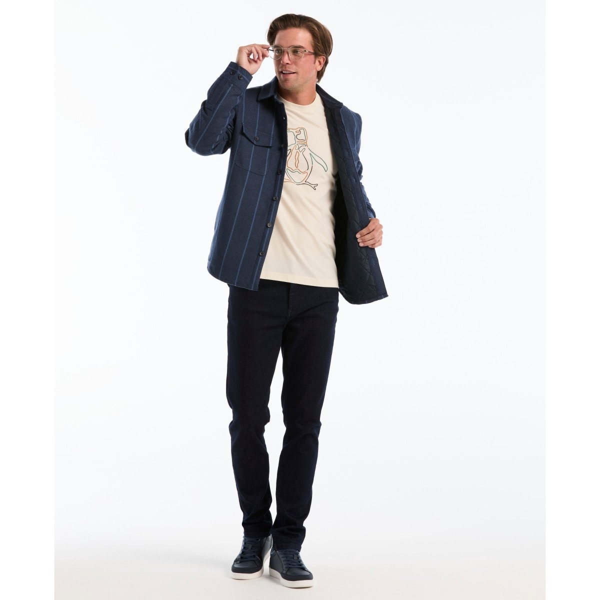Striped Shirt Jacket In Dark Sapphire - RUTHERFORD & Co