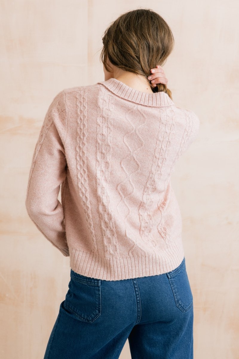 Studio Cable Knit Collared Jumper Antique Pink - RUTHERFORD & Co