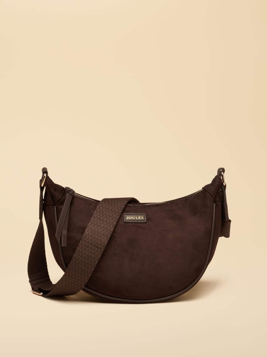 Suedette Chocolate Brown Moon Cross Body bag - RUTHERFORD & Co