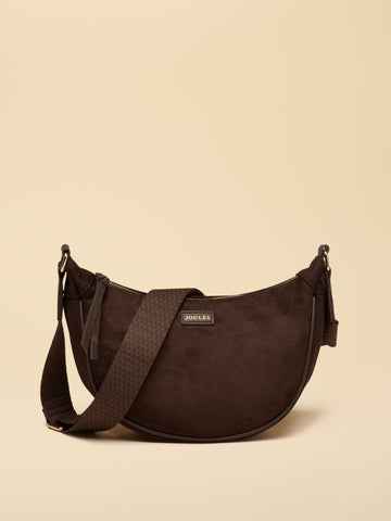 Suedette Chocolate Brown Moon Cross Body bag - RUTHERFORD & Co