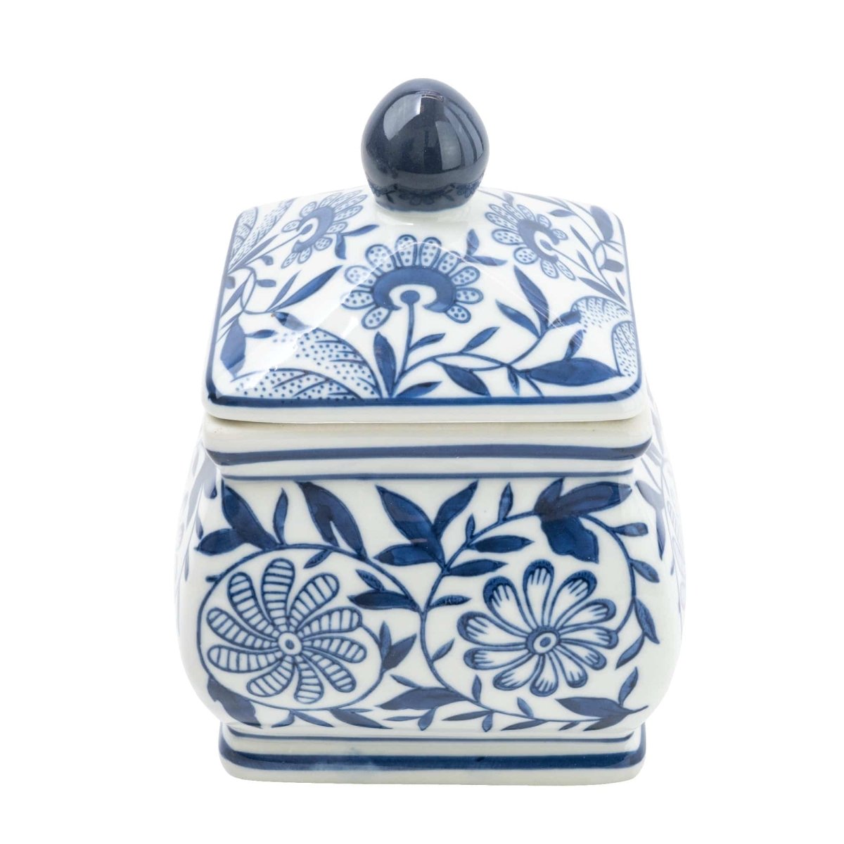 Sumatra Blue & White Small Square Ginger Jar 7" - RUTHERFORD & Co