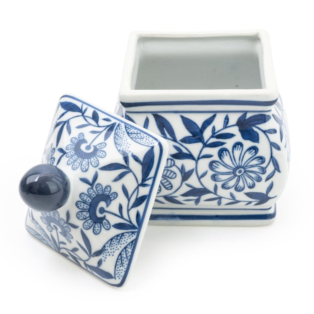 Sumatra Blue & White Small Square Ginger Jar 7" - RUTHERFORD & Co