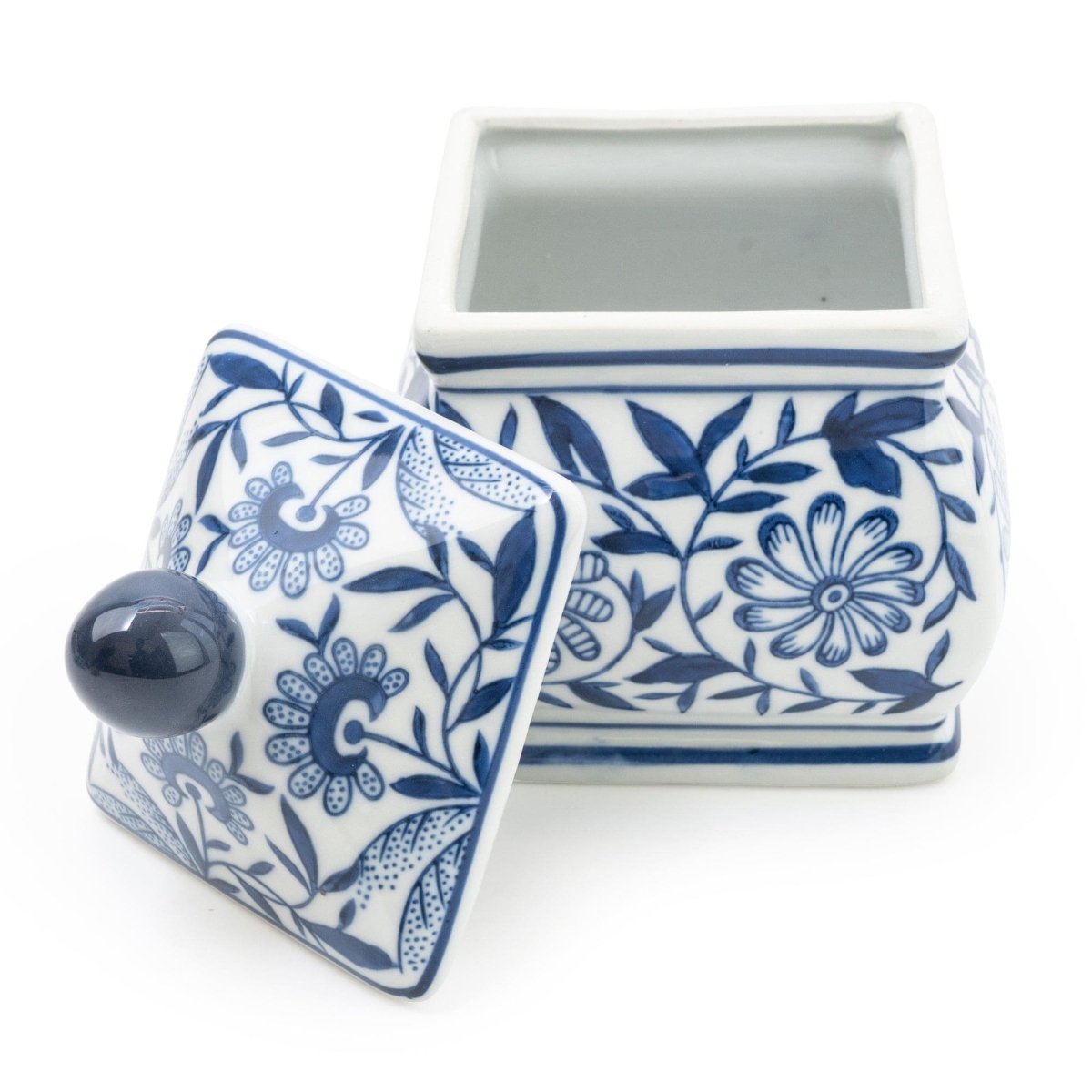 Sumatra Blue & White Small Square Ginger Jar 7" - RUTHERFORD & Co