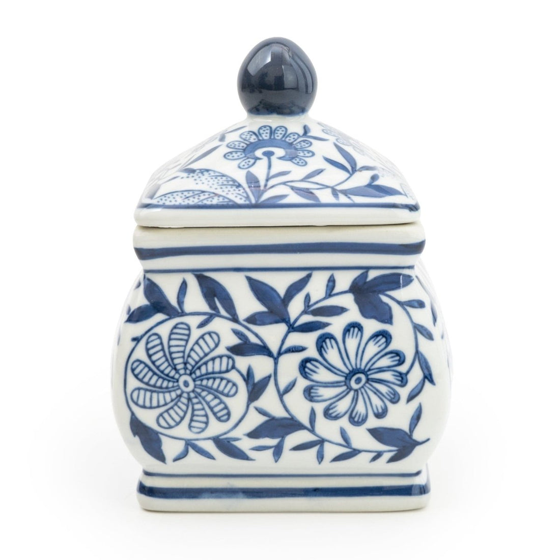 Sumatra Blue & White Small Square Ginger Jar 7" - RUTHERFORD & Co