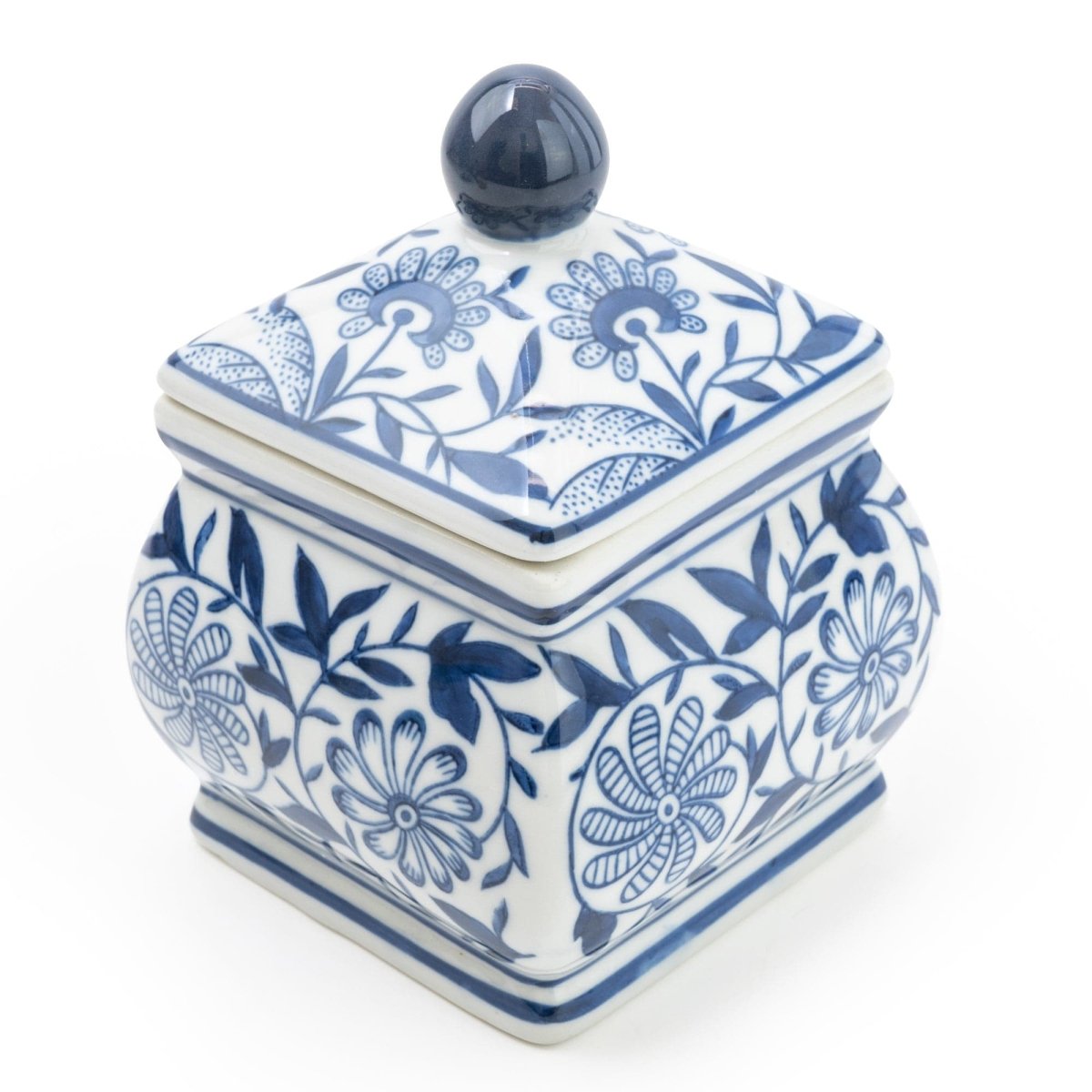 Sumatra Blue & White Small Square Ginger Jar 7" - RUTHERFORD & Co