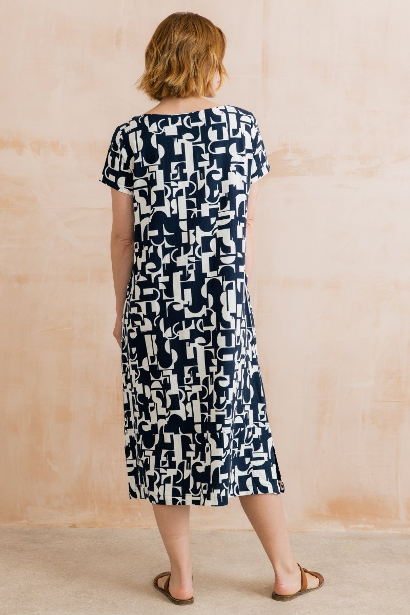 Summer Breeze Linen Blend Dress Highline Navy - RUTHERFORD & Co