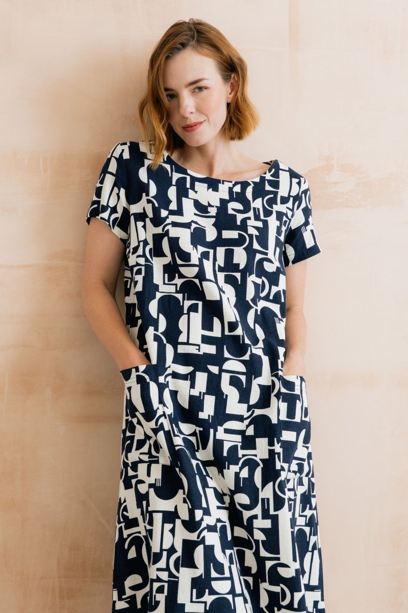 Summer Breeze Linen Blend Dress Highline Navy - RUTHERFORD & Co