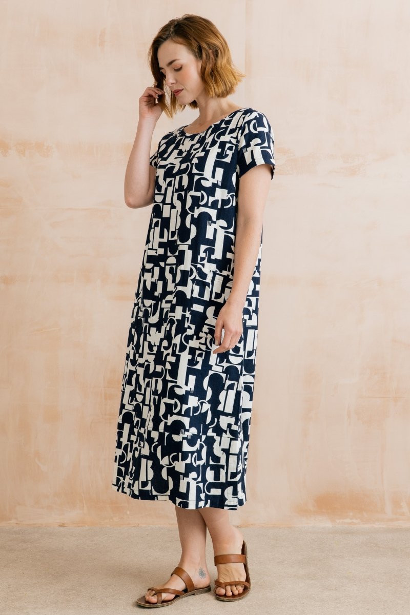 Summer Breeze Linen Blend Dress Highline Navy - RUTHERFORD & Co
