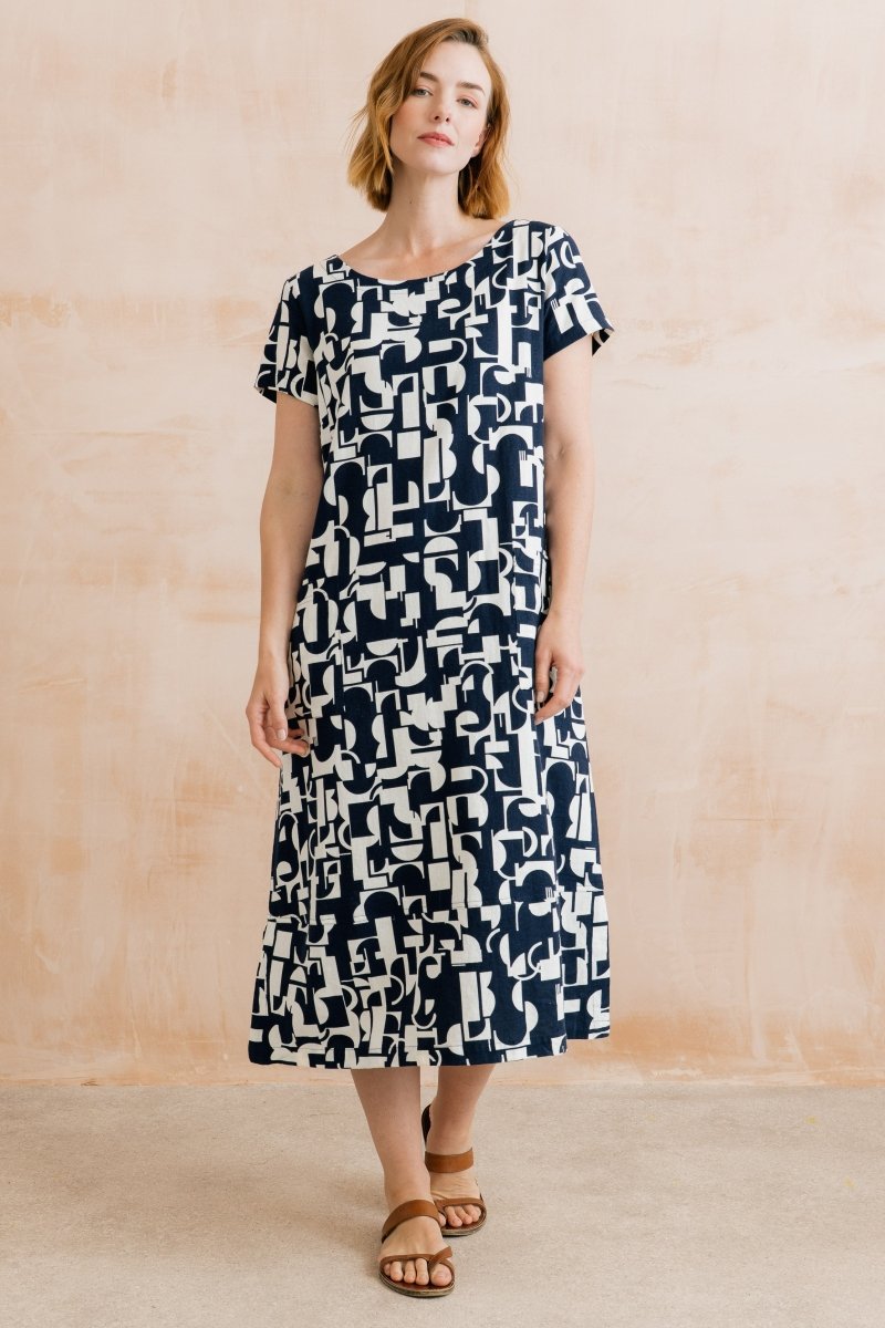 Summer Breeze Linen Blend Dress Highline Navy - RUTHERFORD & Co