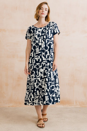 Summer Breeze Linen Blend Dress Highline Navy - RUTHERFORD & Co