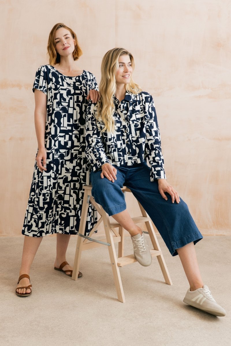 Summer Breeze Linen Blend Dress Highline Navy - RUTHERFORD & Co