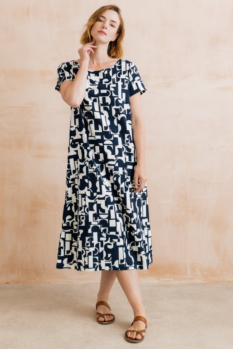 Summer Breeze Linen Blend Dress Highline Navy - RUTHERFORD & Co