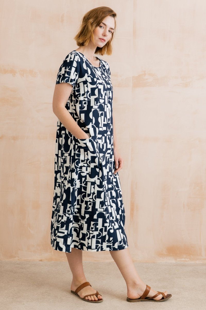Summer Breeze Linen Blend Dress Highline Navy - RUTHERFORD & Co