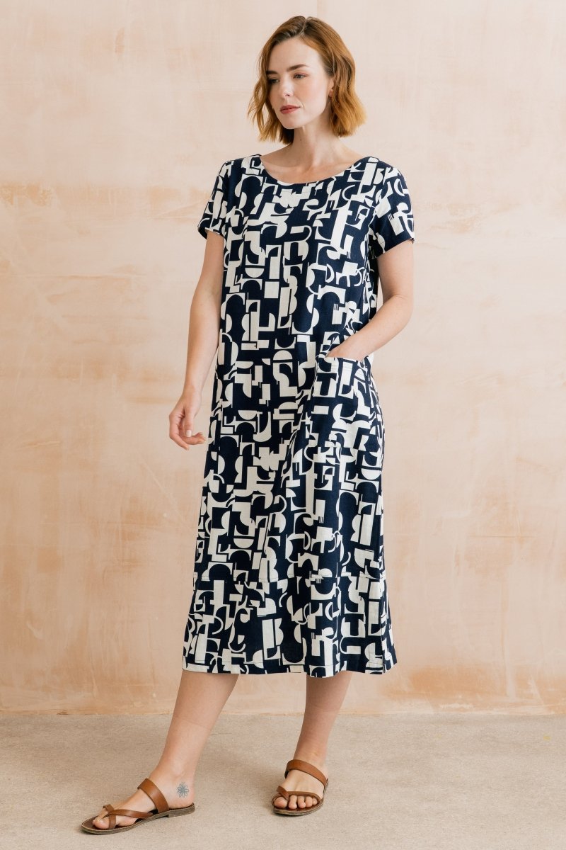 Summer Breeze Linen Blend Dress Highline Navy - RUTHERFORD & Co