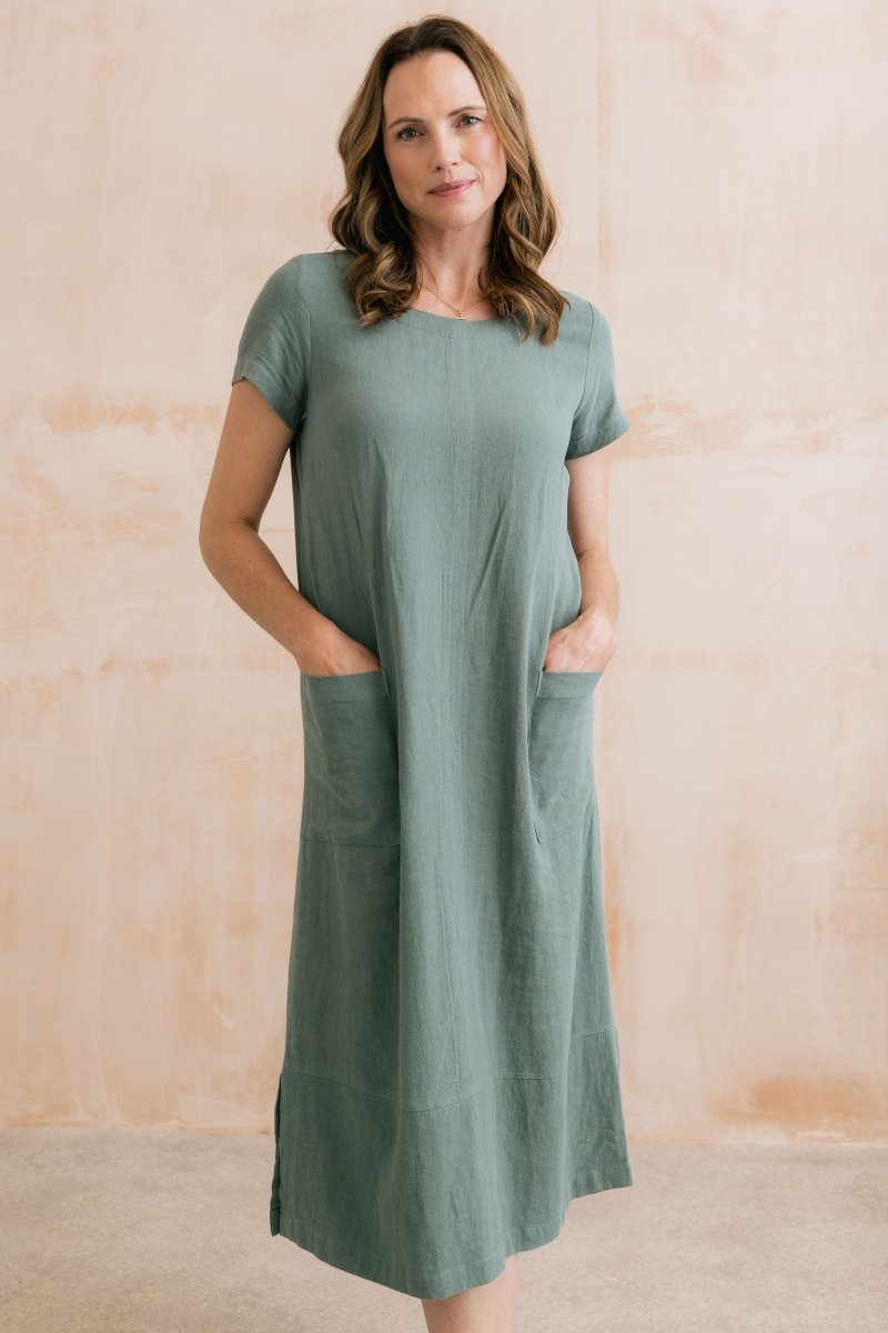 Summer Breeze Linen Blend Dress Laurel Green - RUTHERFORD & Co