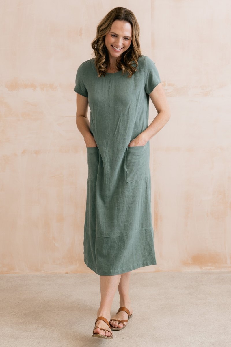 Summer Breeze Linen Blend Dress Laurel Green - RUTHERFORD & Co