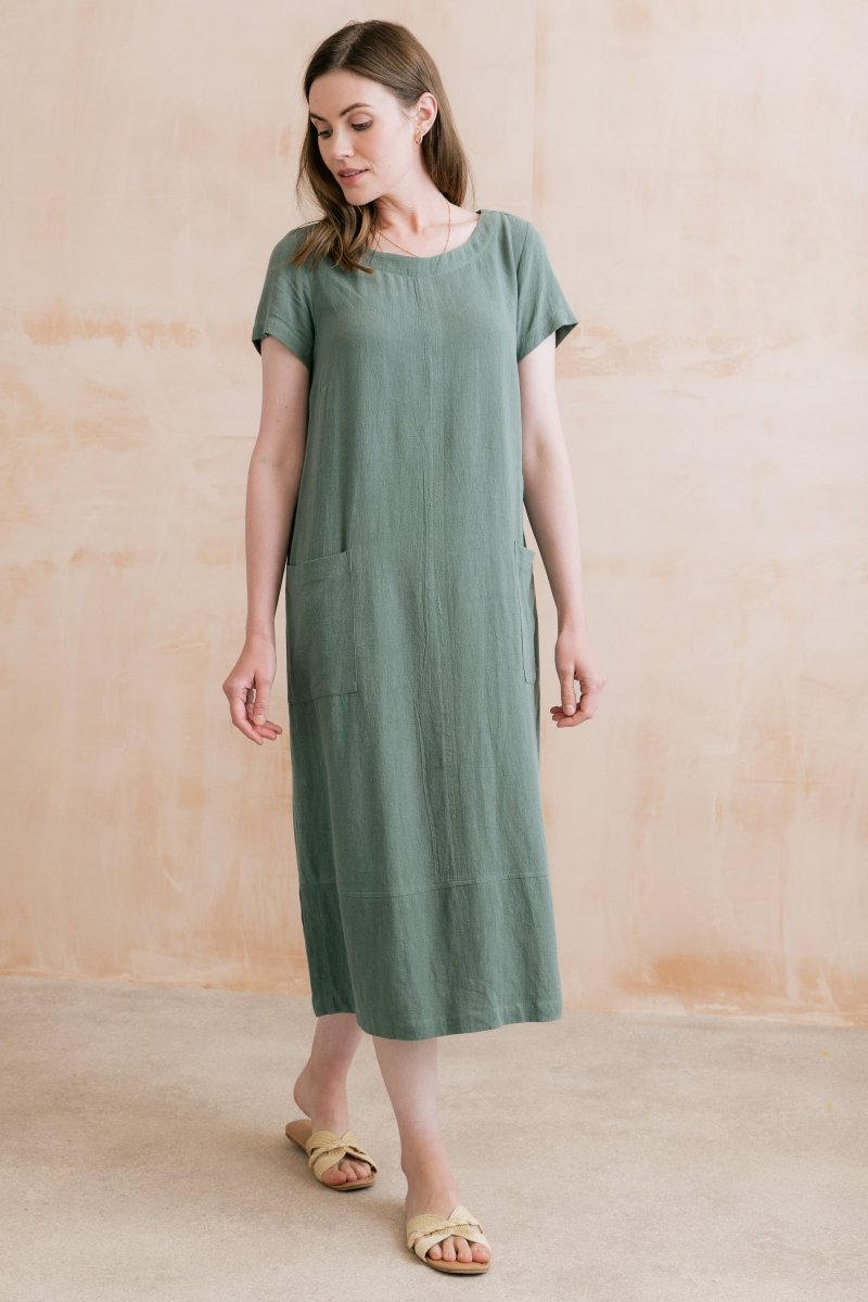 Summer Breeze Linen Blend Dress Laurel Green - RUTHERFORD & Co